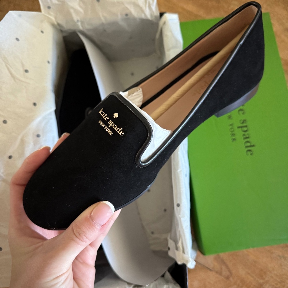 Kate Spade Claudia Suede Loafers – Black, Size 8 (Brand New)